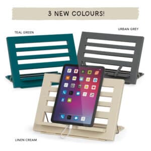 Kirjatuki Reading Rest muovinen tablettituki. Herkullisen väriset monikäyttöiset kirjatelineet on helppo pitää puhtaana.