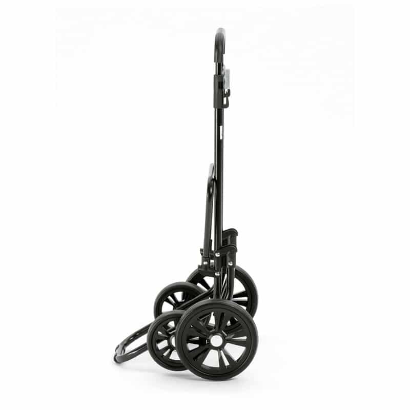 Saksalainen andersen ostoskärry kvartetti. Nelipyöräinen, tukeva runko. Kuvassa kokoontaitettuna.