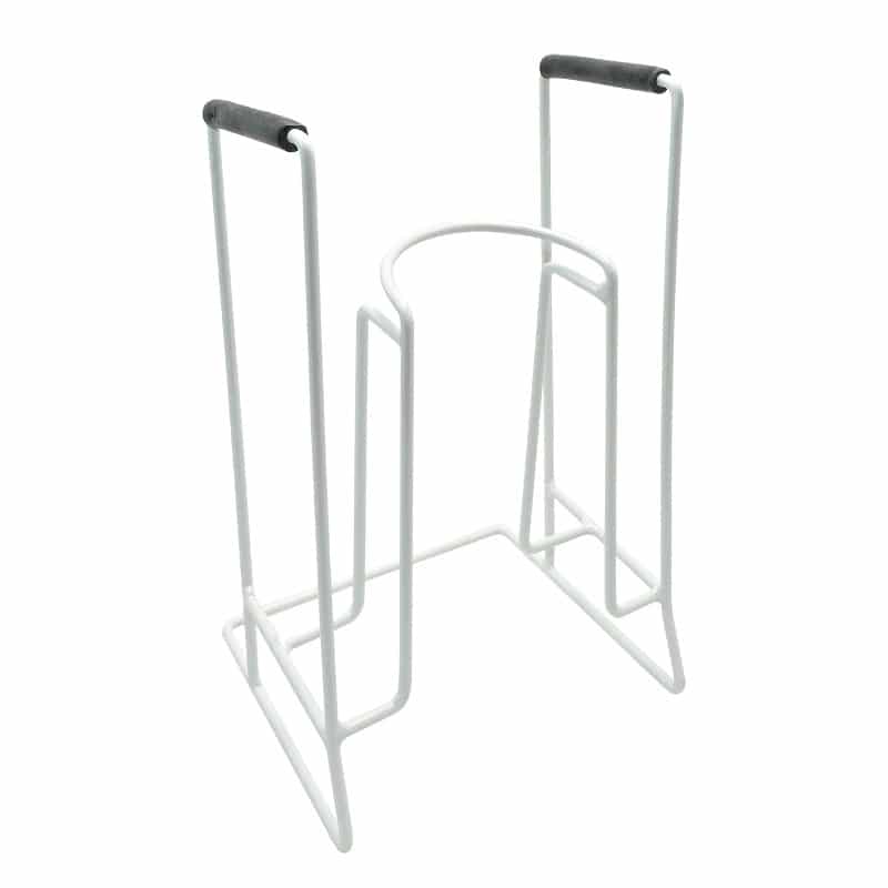 Metallinen sukanvetolaite tukisukille. Rungon avulla tiukat kompressiosukat, lentosukat on helpompi pukea jalkaan.