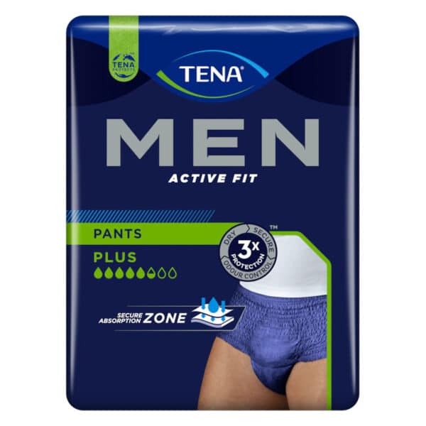 Inkohousut Tena-Men Pants plus Active fit tuotepakkaus