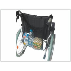 Ostoskassi, verkkokakssi pyörätuolin selän taakse.