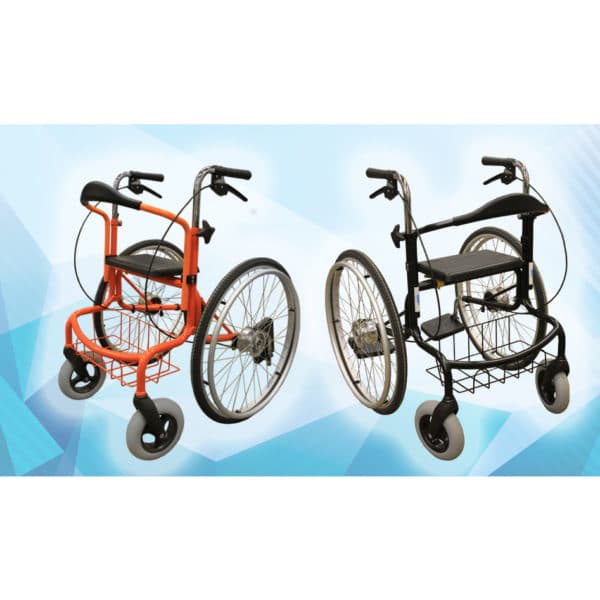 Rollaattori-pyörätuoli Wheellator on yhdistetty rollaattori ja pyörätuoli.