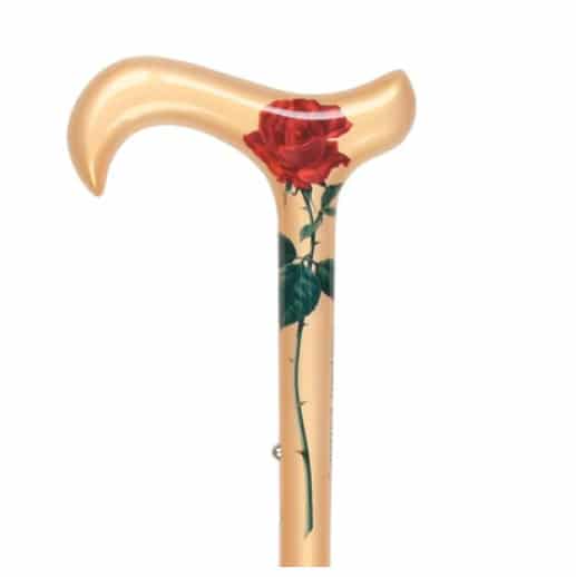 Kävelykeppi hiilikuitu kukkakuvio ruusu iso vaalealla pohjalla. Kaunis, kevyt ja erottuva.