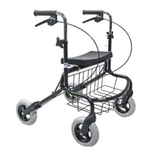 Rollaattori Mauno leveä ja matalamalli kulkee vakaasti ja tilaa istumiseen on enemmän. Sopii myös lyhyemmälle käyttäjälle.