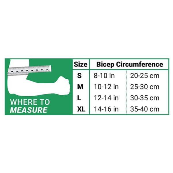 Kyynärtuki ES6 silikonireunalla OS1st mittataulukko