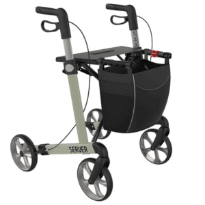 Klassinen Rollaattori Rehasense Server on kevyt kokoontaitettava kävelyteline sisä- ja ulkokäyttöön. Tuo tukea ja turvallisuutta liikkumiseen