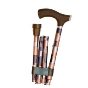 Kävelykeppi alumiini taitettava moderni ruutu silikonikahva kokoon taitettuna. Keppi on tyylikäs vaihtoehto hillityn värikkään ystävälle.