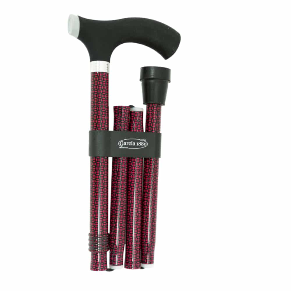 Kävelykeppi alumiini taitettava musta-punainen silikonikahva mahtuu helposti laukkuun.