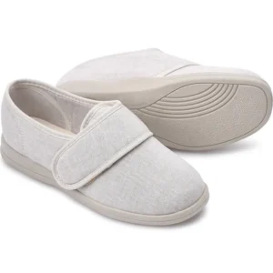 Naisten leveälestinen vapaa-ajan kenkä Jilly vaaleat kangaskengät turvonneille jaloille.