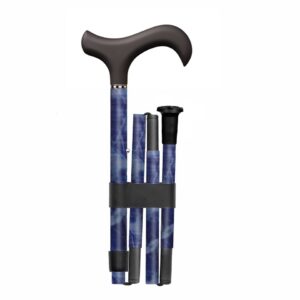 Kävelykeppi hiilikuitu sinivioletti taittuu neljään osaan ja vie pienen tilan.