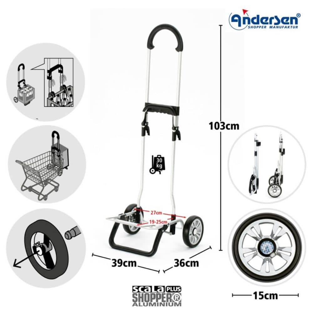 Ostoskärry Andersen Scala Shopper Plus rungon ominaisuudet